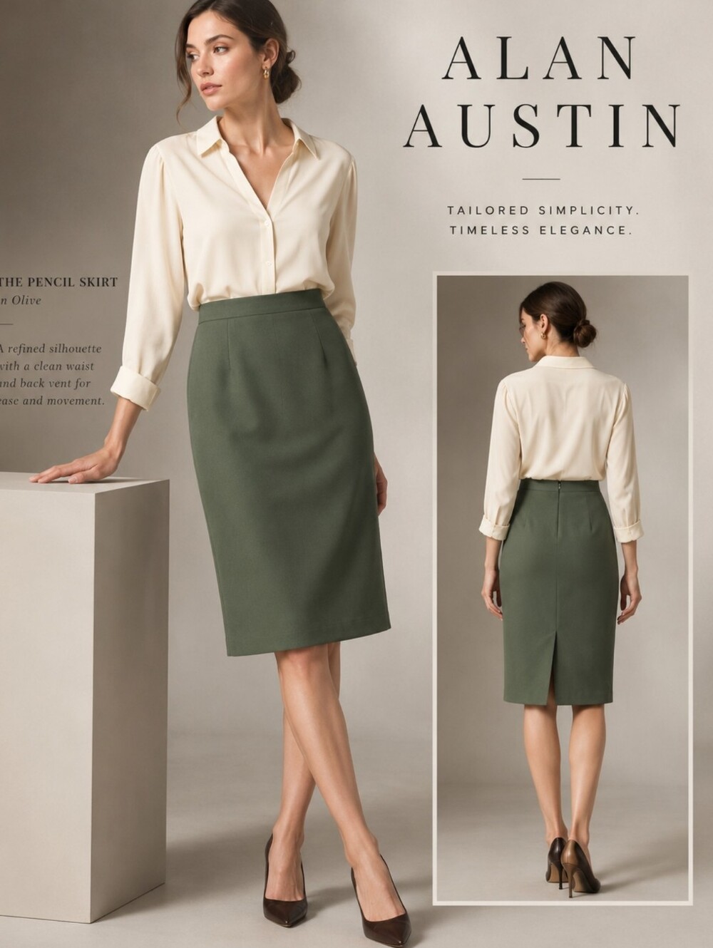 Alan Austin Beverly Hills Made in Italy Green Skirt Size 42/4-6  (24" Waist)